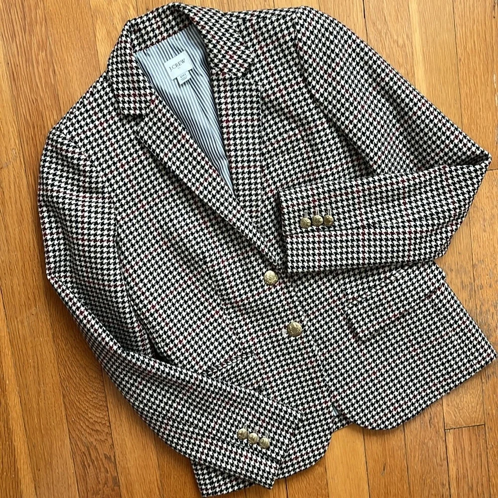 J.Crew Fitted Herringbone Plaid Two Button Wool Blend Blazer Jacket Size 00 - Picture 3 of 15